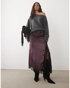 ASOS Midirock aus satin mit spitzeneinsatz und hohem schlitz - Braun