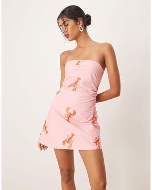 ASOS Bandeau Ruched Waist Mini Dress - Pink
