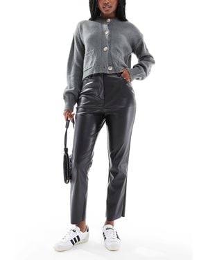 New Look Faux Leather Straight Leg Trousers - Grey