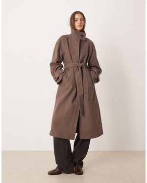 ASOS Funnel Neck Longline Formal Trench Coat - Brown