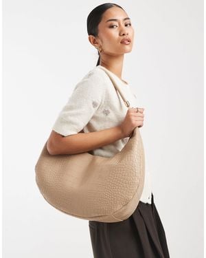 PASQ Sac porté épaule effet croco avec partie supérieure incurvée et bandoulière - taupe - Neutre