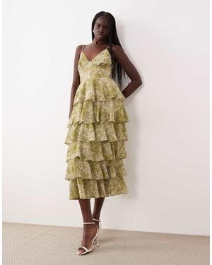 Pretty Lavish Ruffle Midaxi Dress - Natural