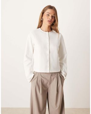 ASOS Interlock Button Through Boxy Top With Shoulder Pads - Natural