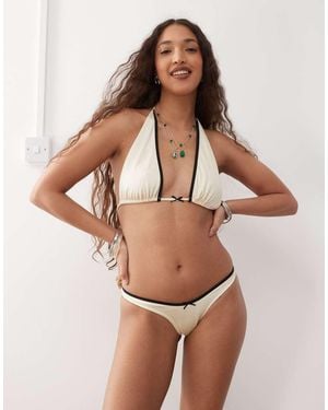 Lioness Cindy Bow Detail Contrast Trim Halterneck Bikini Top Co-ord - Brown
