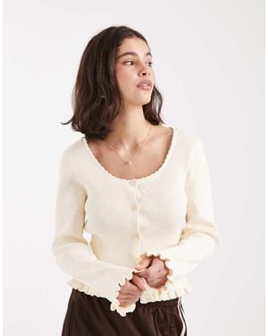 Miss Selfridge Lace Edge Knit Top - Natural