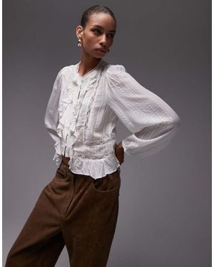 Mango Lace Insert Ruffle Blouse - Grey