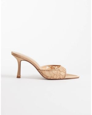 Mango Lace Heeled Mules - Natural
