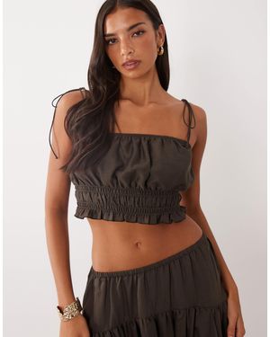ASOS Shirred Tie Shoulder Co-Ord Top - Black