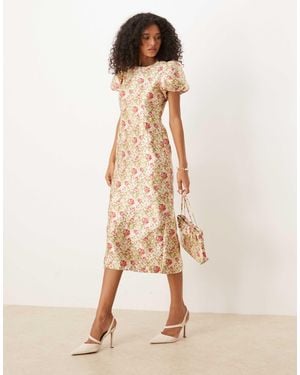 Sister Jane Dream Jacquard Puff Sleeve Midi Dress - Natural