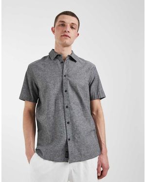 Blend Camisa Gris Jaspeado De Corte Estándar De Algodón Y Lino-Negro