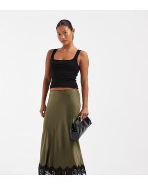 Vero Moda Satijnen Midi-Rok Met Kanten Zoom - Groen