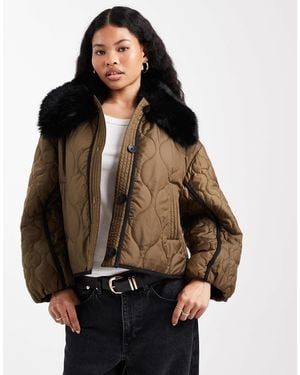ASOS Asos Design Petite Quilted Hybrid Borg Collarless Jacket - Brown