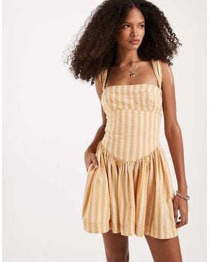 Free People Laurel Plaid Drop Waist Mini Dress - Brown