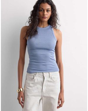 Intimissimi Ribbed Lamé Cotton Vest Top - Blue