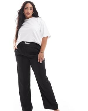 Renee Studio Plus Exclusive Satin Wide Leg Logo Waistband Trousers - Black