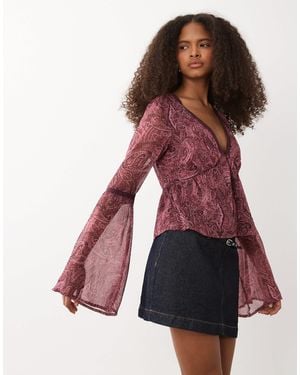 Miss Selfridge Chiffon Fluted Sleeve Blouse - Red