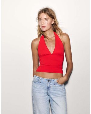 Pull&Bear Halternek Top Met Plooien - Rood