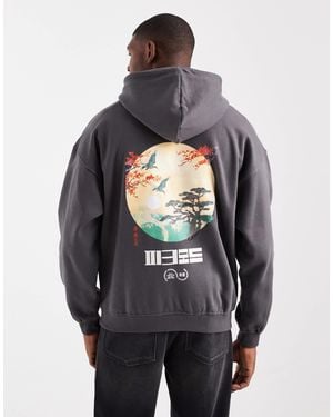 Only & Sons Vintage Fit Hoodie With Scene Back Print - Gray