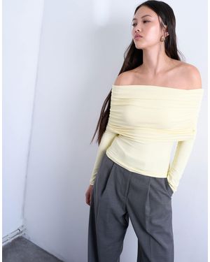 TOPSHOP Slinky Deep Fold Bardot Long Sleeve Top - Gray
