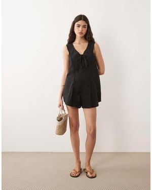 ASOS V-neck Romper With Lace Trim - Natural
