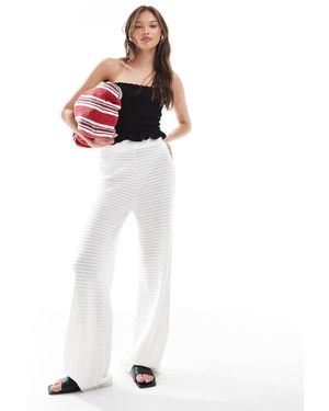 Pieces Mix And Match Self Stripe Knitted Wide Leg Trouser - White