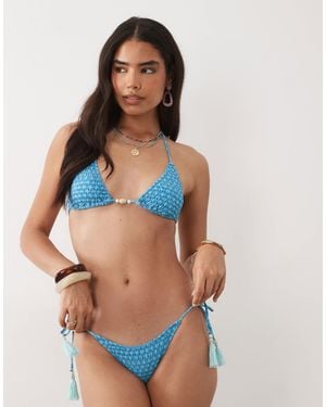 Mango Teen Crinkle String Bikini Set - Blue