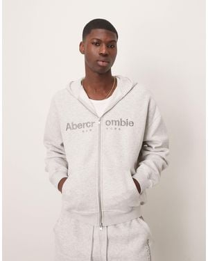 Abercrombie & Fitch Zip Through Logo Hoodie - Natural