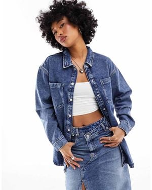 Noisy May Oversize Denim Shirt - Blue