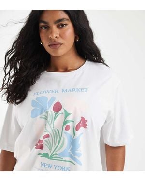 ONLY Camiseta Blanca Extragrande Con Estampado Gráfico De Texto "Flower Market"-Blanco