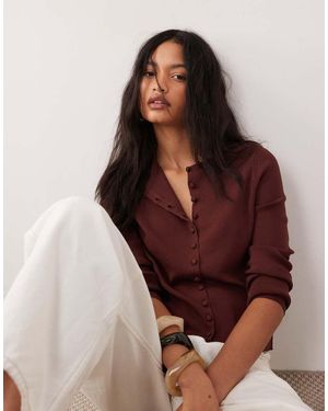 ASOS Compact Crew Neck Cardigan With Self Covered Buttons - Brown