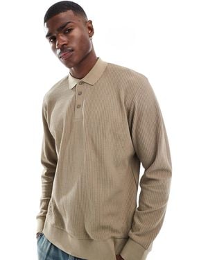 Jack & Jones Knitted Long Sleeve Textured Polo - Brown