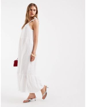 ONLY Robe longue texturée à volants étagés - Blanc