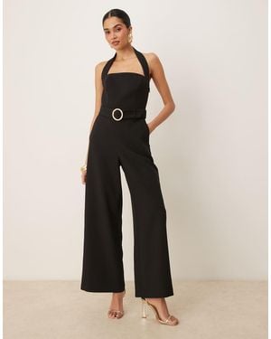 Forever New Halter Neck Belted Jumpsuit - Natural