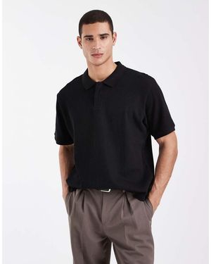 Jack & Jones Ribbed Polo Shirt - Black