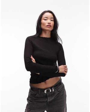 ARKET High Neck Jersey Top With Crinkle Hem And Long Sleeves - Black