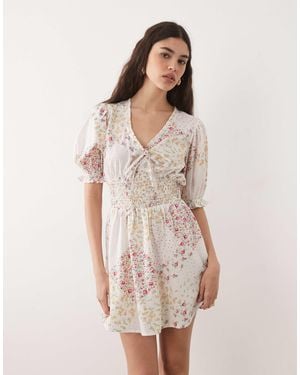Wednesday's Girl Wednesdays Girl Floaty Mini Dress Spliced Floral Spot - Natural