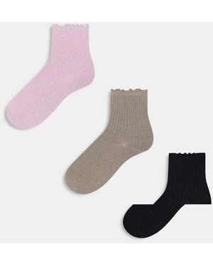 Vero Moda Pack De 3 Pares De Calcetines De Varios Colores Con Volante En El Borde Y Acabado De Purpurina De -Negro