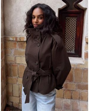 Bershka Funnel Neck Trench Jacket - Brown