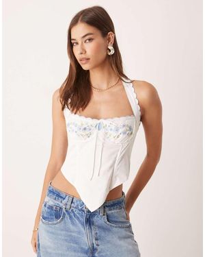 For Love & Lemons Tea Time Bustier Halter Neck Top - Blue