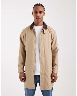 Only & Sons Cord Collar Detail Longline Mac - Natural