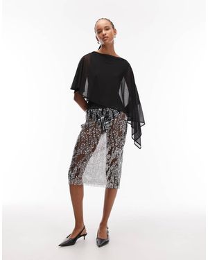 ASOS Sheer Sequin Mesh Knee Length Midi Skirt - Black