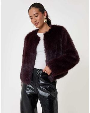Threadbare Collarless Faux Fur Jacket - Black