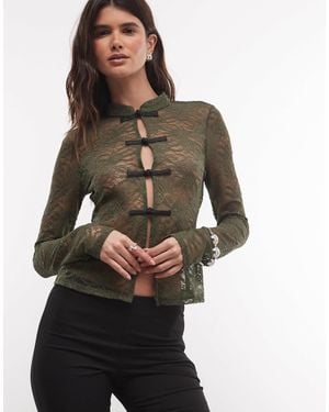 ASOS Long Sleeve Lace Collar Mandarin Top - Grey