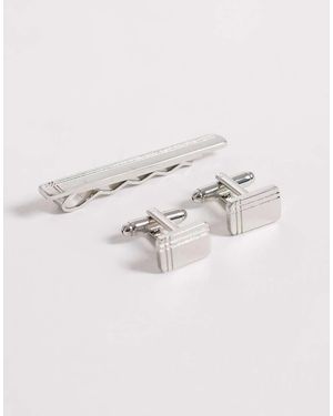 ASOS Engraved Pattern Tie Bar And Cufflink Pack - Natural