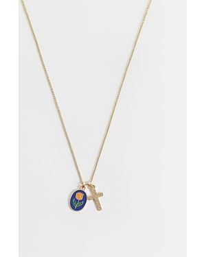 ASOS Enamel Rose And Cross Pendant Necklace - White