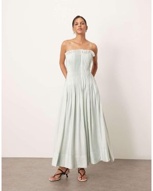 ARRANGE Pintuck Organdy Dropped Waist Bandeau Midi Dress - White