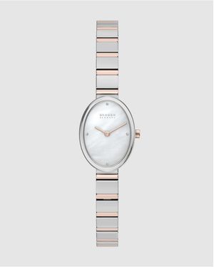 Skagen Anita Oval Two-Hand Two-Tone Stainless Steel Watch - White