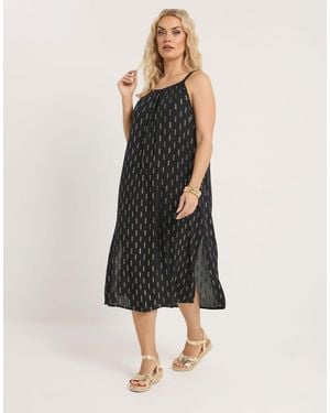 Yours Clothing Crinkle Metallic Midi Dress - Black