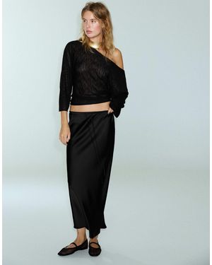 Pull&Bear Jupe midi en satin e à cordon - Blanc