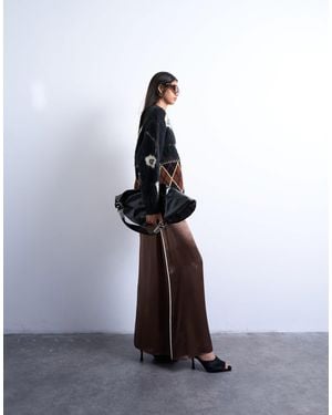 TOPSHOP Satin Maxi Bias Skirt With Piping - White